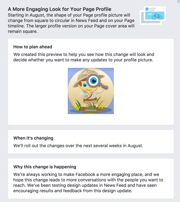 Facebook verandert paginaprofielfoto's van vierkant naar rond.