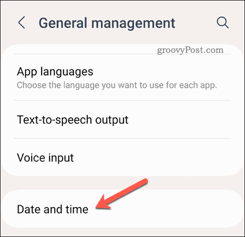 Datum- en tijdmenu op Android
