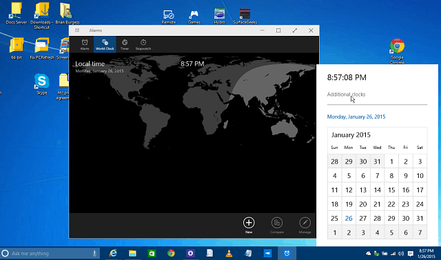 Schakel de verborgen kalender, klok en Spartaans in Windows 10 in