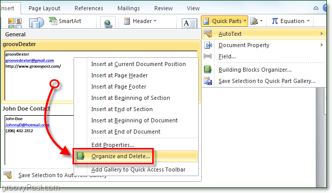 hoe autotext-vermeldingen in Office 2010 te verwijderen