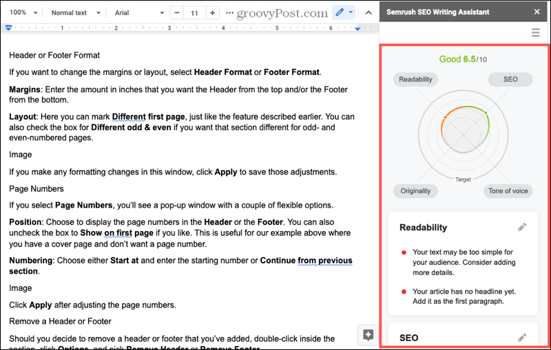 Semrush SEO-schrijfassistent-add-on voor Google Documenten