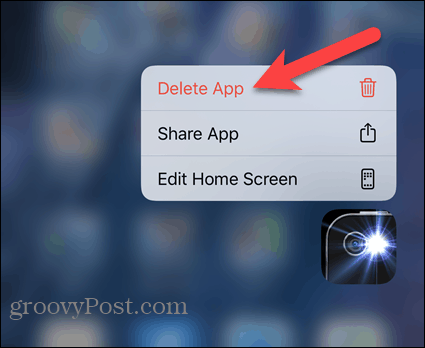 Tik op App verwijderen in het pop-upmenu van de iPhone