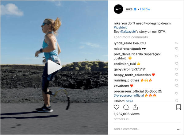 Nike Instagram-bericht dat IGTV promoot