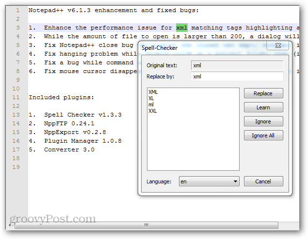 spellingcontrole in notepad ++