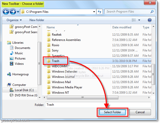 Hoe kan ik een volledig functionele prullenbak vastzetten op de taakbalk van Windows 7