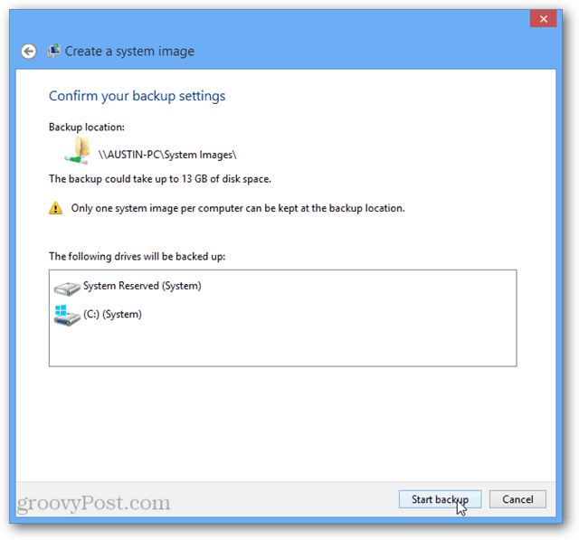 Windows 8 start back-up