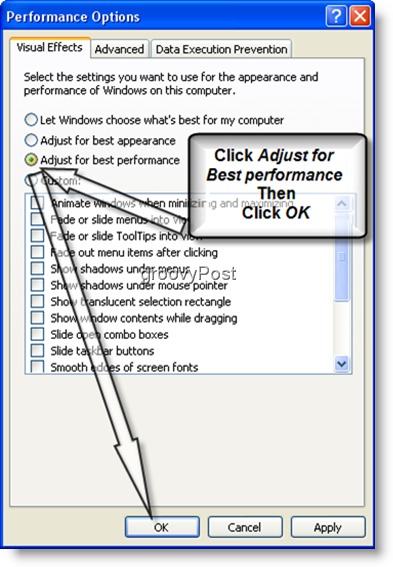Windows XP Adjust voor de beste prestaties