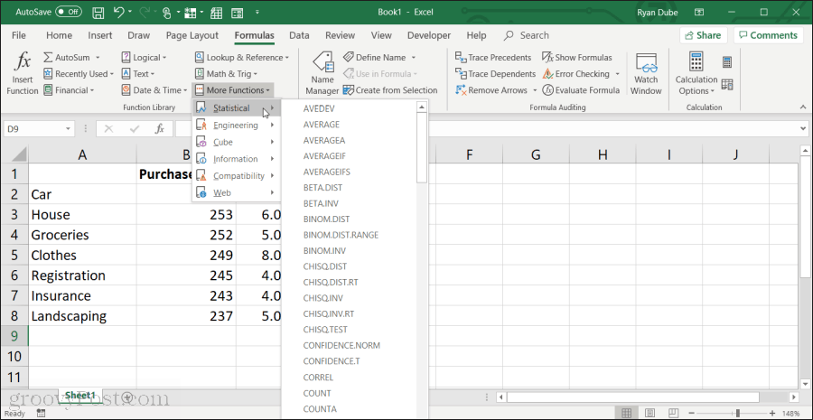 Gemiddelde selecteren in Excel