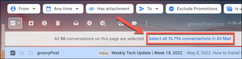 Alle e-mails in een map in Gmail selecteren