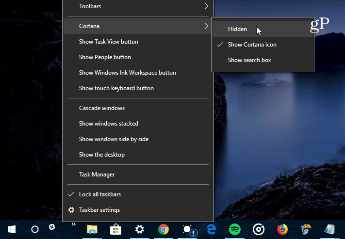verberg Cortana-zoekvak