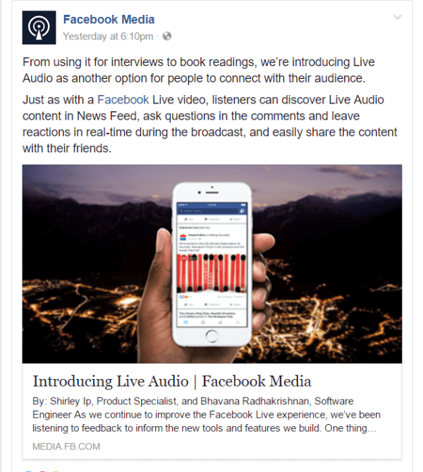 Facebook introduceerde een nieuwe manier om live te gaan op Facebook met Live Audio.
