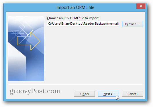 OPML-wizard importeren