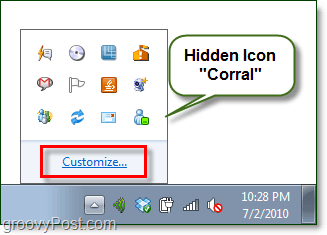 het verborgen pictogram corral in Windows 7