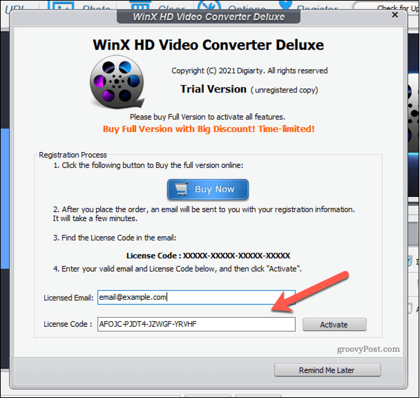 Een WinX Video Converter-licentie toevoegen