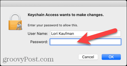 Voer gebruikersnaam en wachtwoord in voor Sleutelhangertoegang