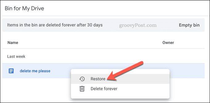 Herstel van verwijderde bestanden in Google Drive