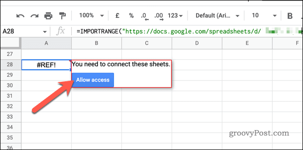IMPORTRANGE Knop Toegang toestaan ​​in Google Spreadsheets