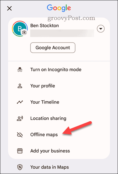Open het offline Google Maps-menu