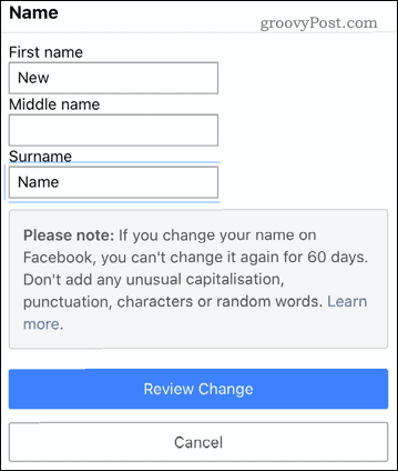 Een naam bewerken in de mobiele Facebook-app