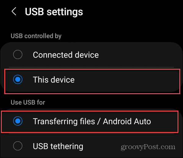 Breng foto's over van Android naar een USB-station