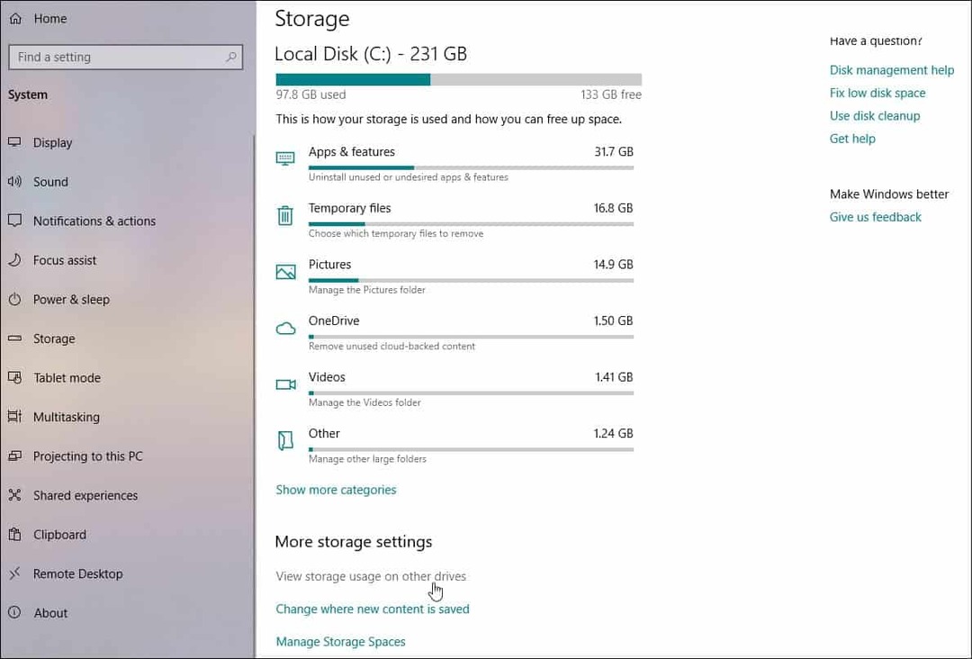 Hoe alle aangesloten opslagapparaten te bekijken op de update van Windows 10 1903, mei 2019