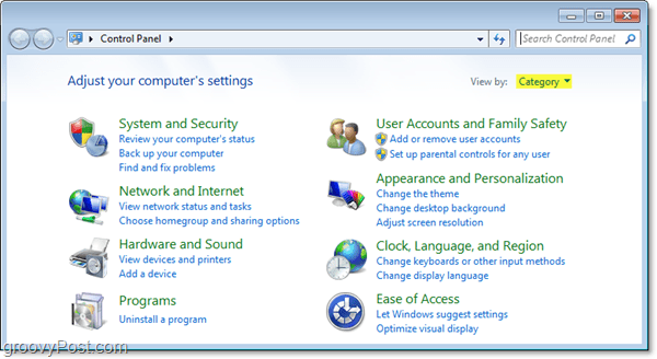 Hoe de lijstweergave te forceren in het Configuratiescherm van Windows 7