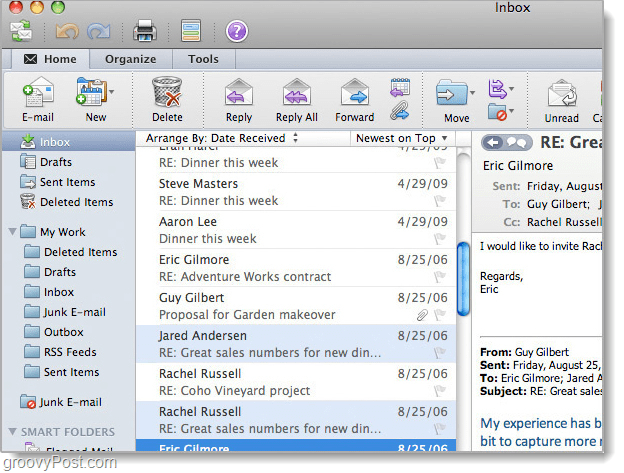 Outlook 2011 voor Mac-schermafbeelding