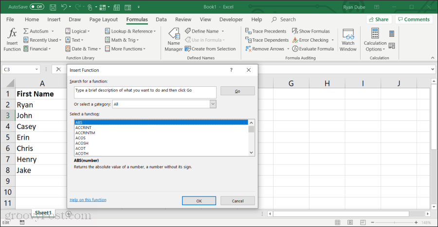een lijst van alle Excel-functies in Excel