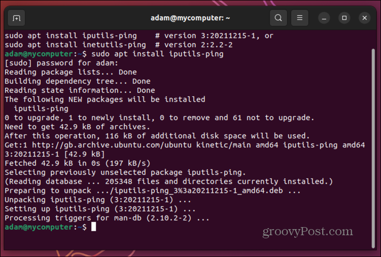 ubuntu installatie ping