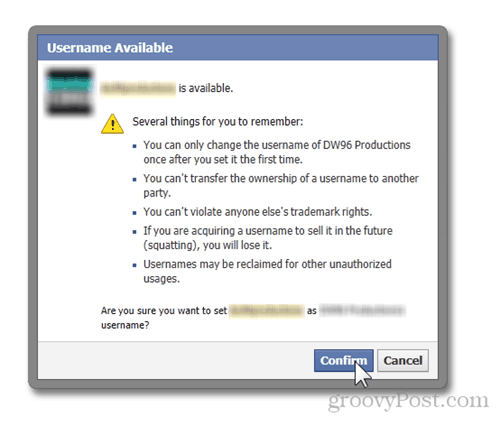 facebookpagina gebruikersnaam beschikbare dingen om te onthouden waarschuwingen url bevestigen