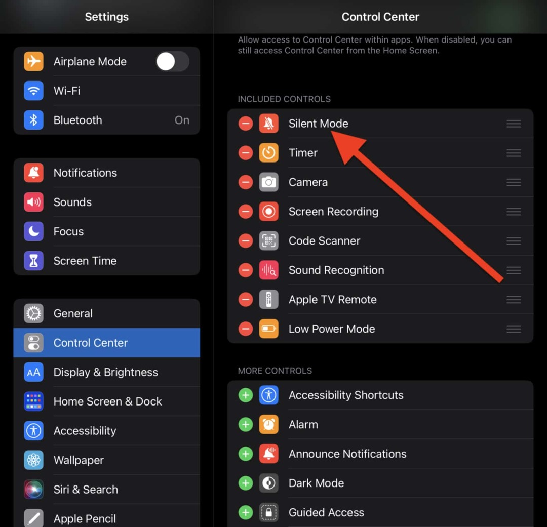 Voeg Stille modus toe aan Control Center in de app Instellingen als deze nog niet is toegevoegd