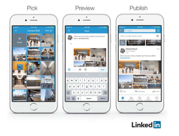 LinkedIn heeft aangekondigd dat leden nu gemakkelijk meerdere foto's aan één bericht kunnen toevoegen.
