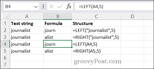 LINKS- en RECHTS-functies gebruiken in Excel