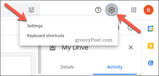 Instellingen openen in Google Drive