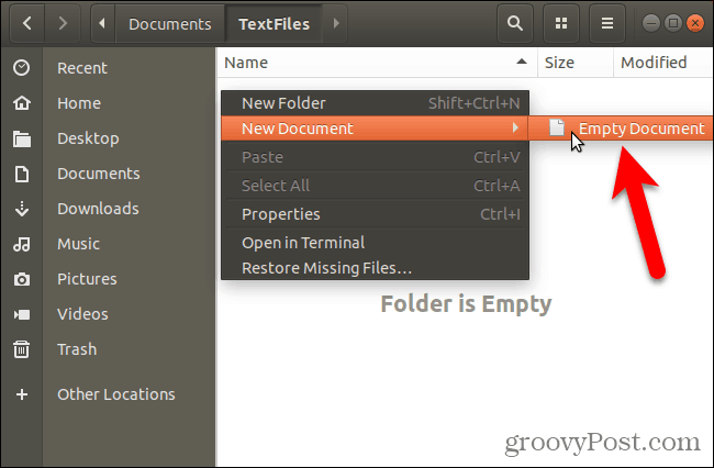 Maak een nieuw, leeg document in Nautilus in Ubuntu Linux