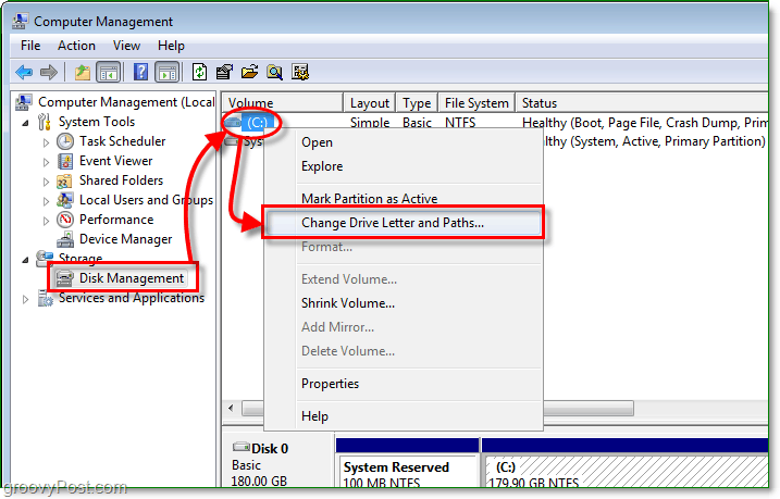gebruik de schijfbeheerfunctie om het dialoogvenster voor het wijzigen van de stationsletter in Windows 7 te openen
