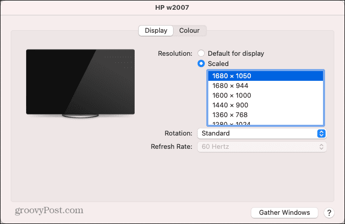 resolutie-opties voor extern beeldscherm van mac