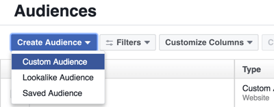 Creëer een aangepast publiek in Facebook Ads Manager.
