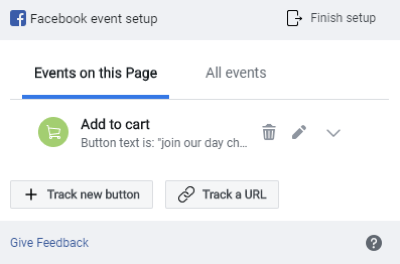 Gebruik de Facebook Event Setup Tool, stap 8, bekijk een voorbeeld van uw event-tracking in het Facebook Event Setup-venster