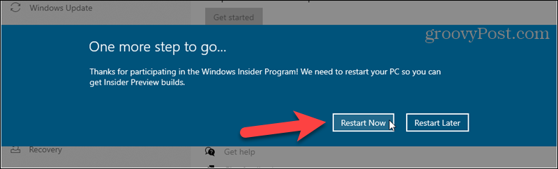 Start opnieuw om het aanmelden voor Windows Insider-builds te voltooien