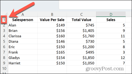 Excel rij één