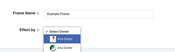 Kies uw Facebook-bedrijfspagina als de eigenaar van het frame als het uw merk promoot.