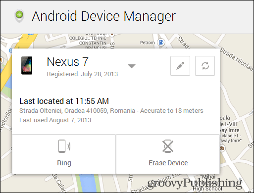 Android Device Manager-kaart