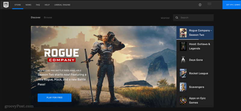 Een screenshot van de Epic Games Store-website