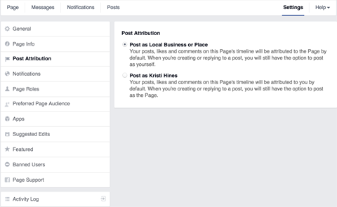 instellingen voor attributie van Facebook-pagina's