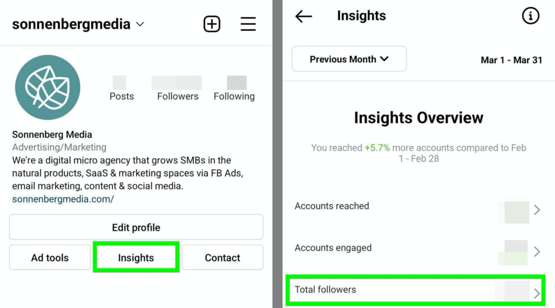 afbeelding van Instagram Insights Totaal aantal volgers optie