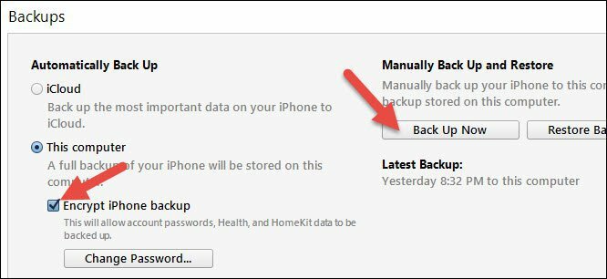 iTunes versleutelde iOS-back-up