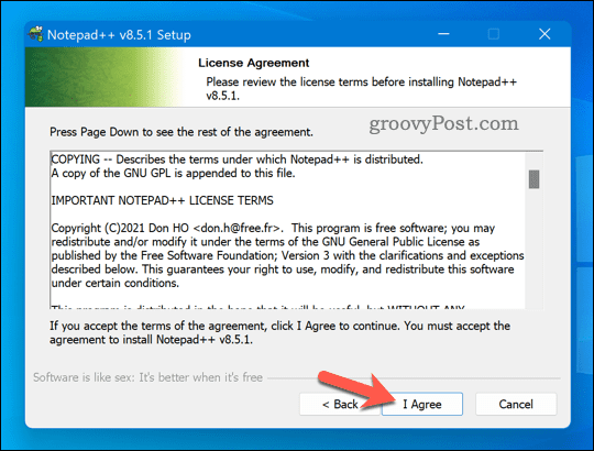 Accepteer de licentieovereenkomst voor Notepad++