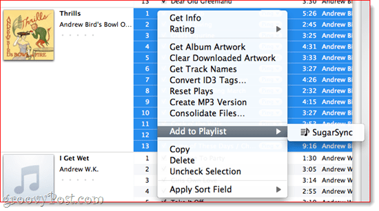 Een afspeellijst toevoegen aan SugarSync in iTunes