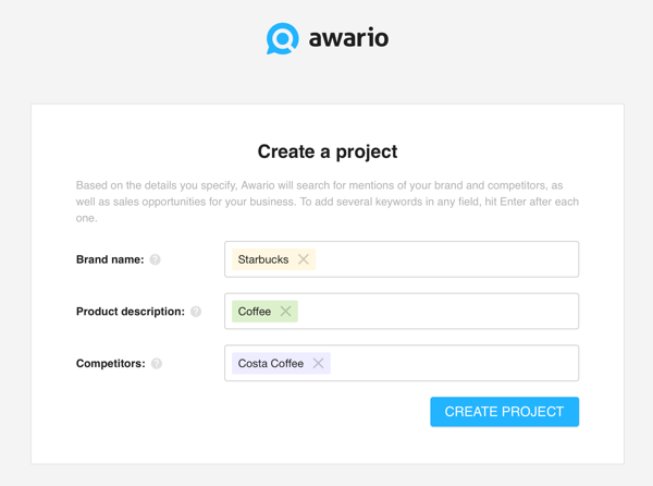 Hoe Awario te gebruiken om naar sociale media te luisteren, stap 1: maak een project.